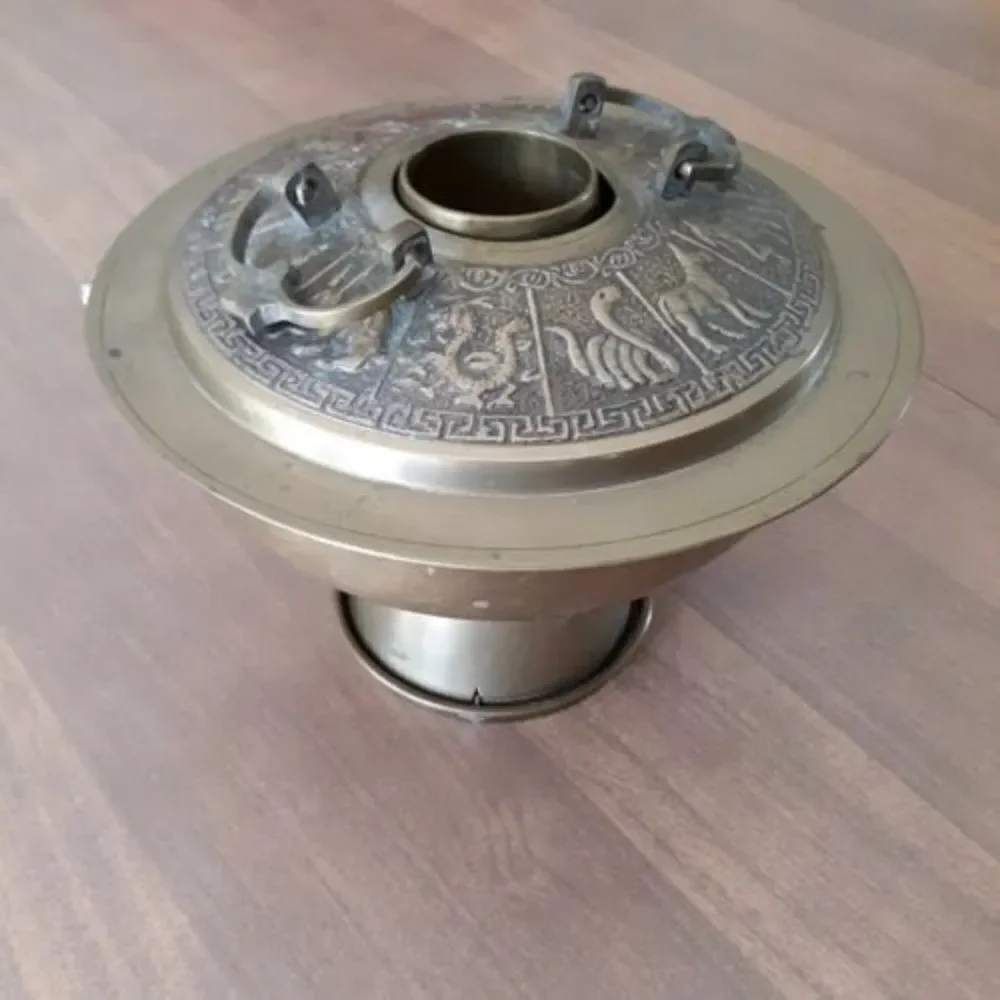 Vintage Chinese Zodiac Brass Hot Pot Fondue Soup Warmer Korea Brazier Korean